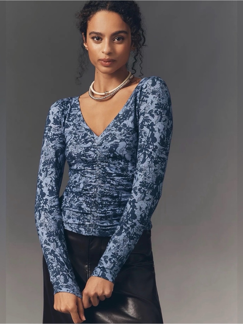 Anthropologie Pilcro Long-Sleeve Cinched V-Neck Top